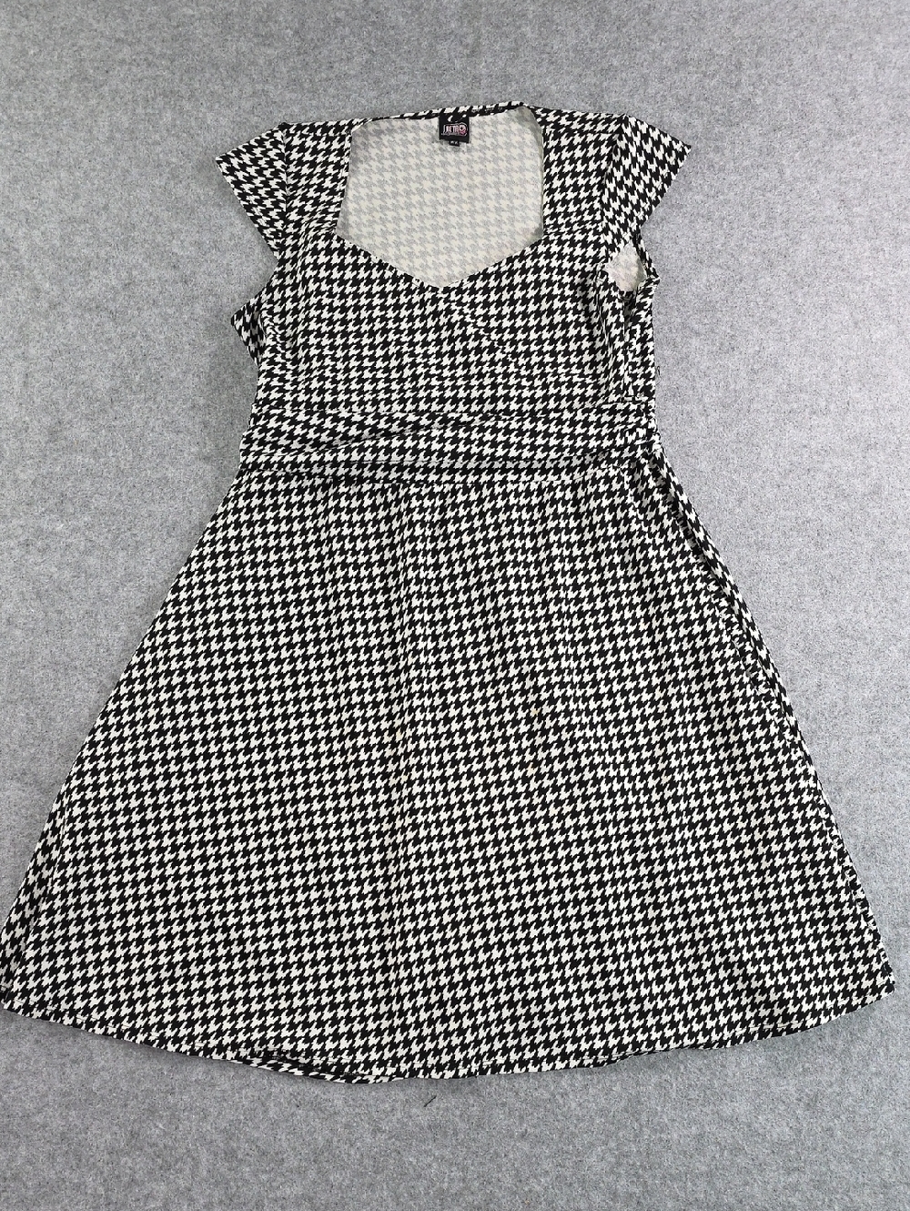 Retrolicious Black and White Houndstooth Fit-and-Flare Dress 2x